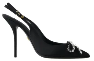 Embellished Black Slingback Heels Pumps