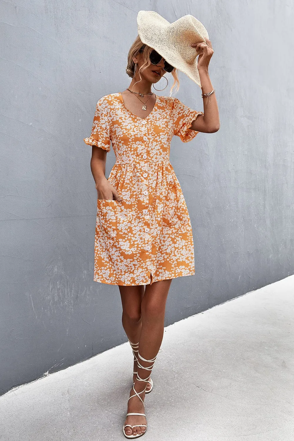 Floral Button Down Pocket Dress