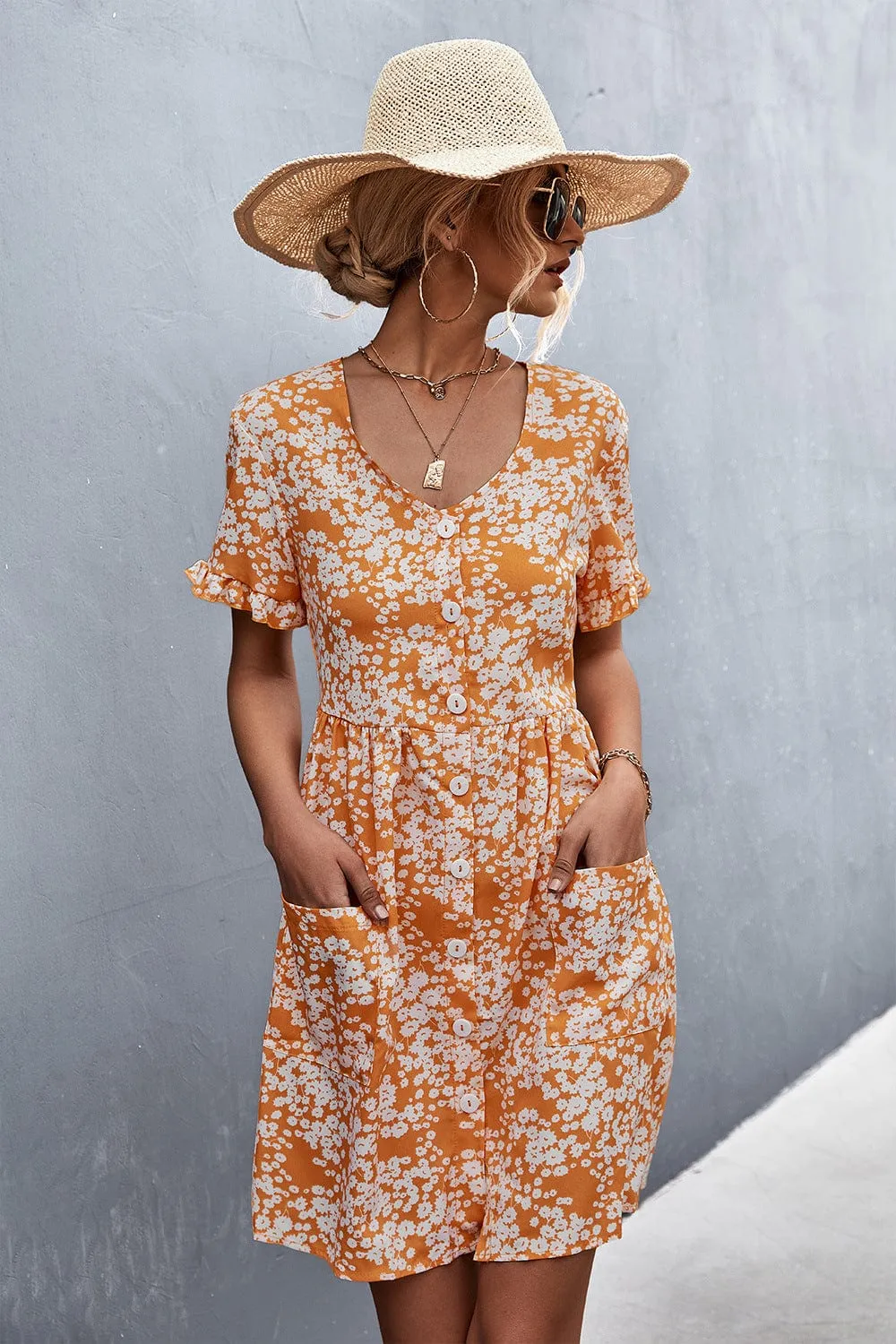 Floral Button Down Pocket Dress