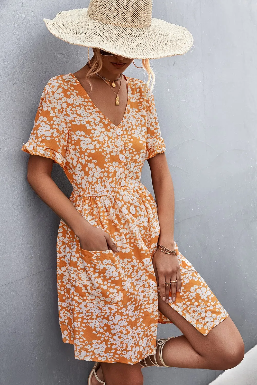 Floral Button Down Pocket Dress