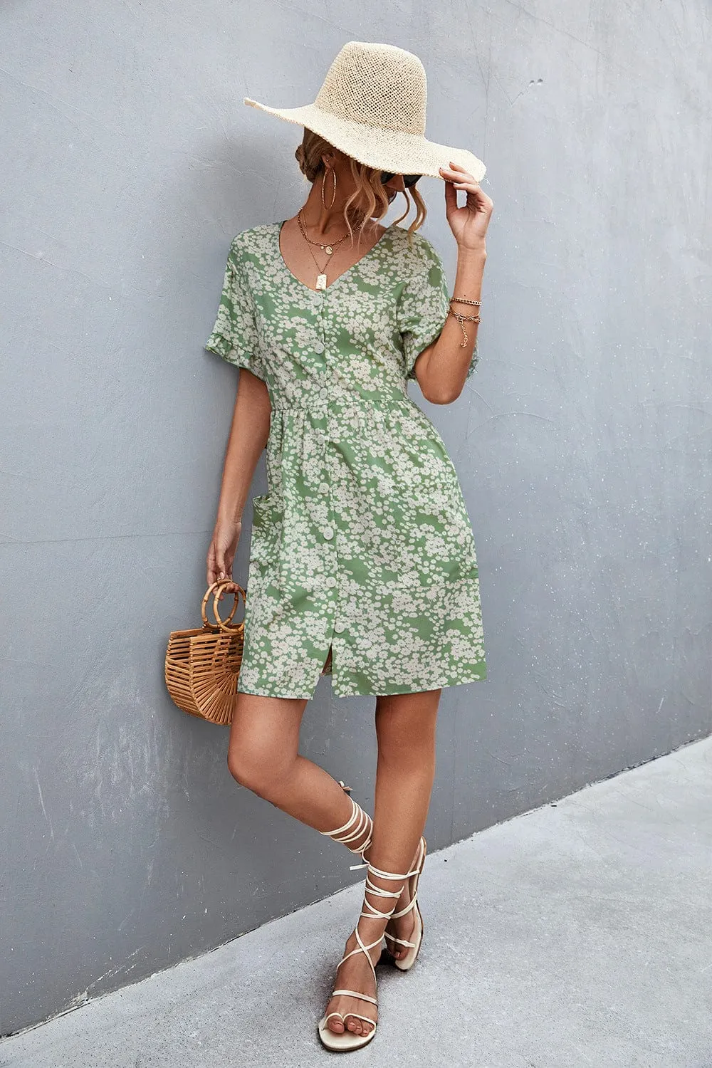 Floral Button Down Pocket Dress