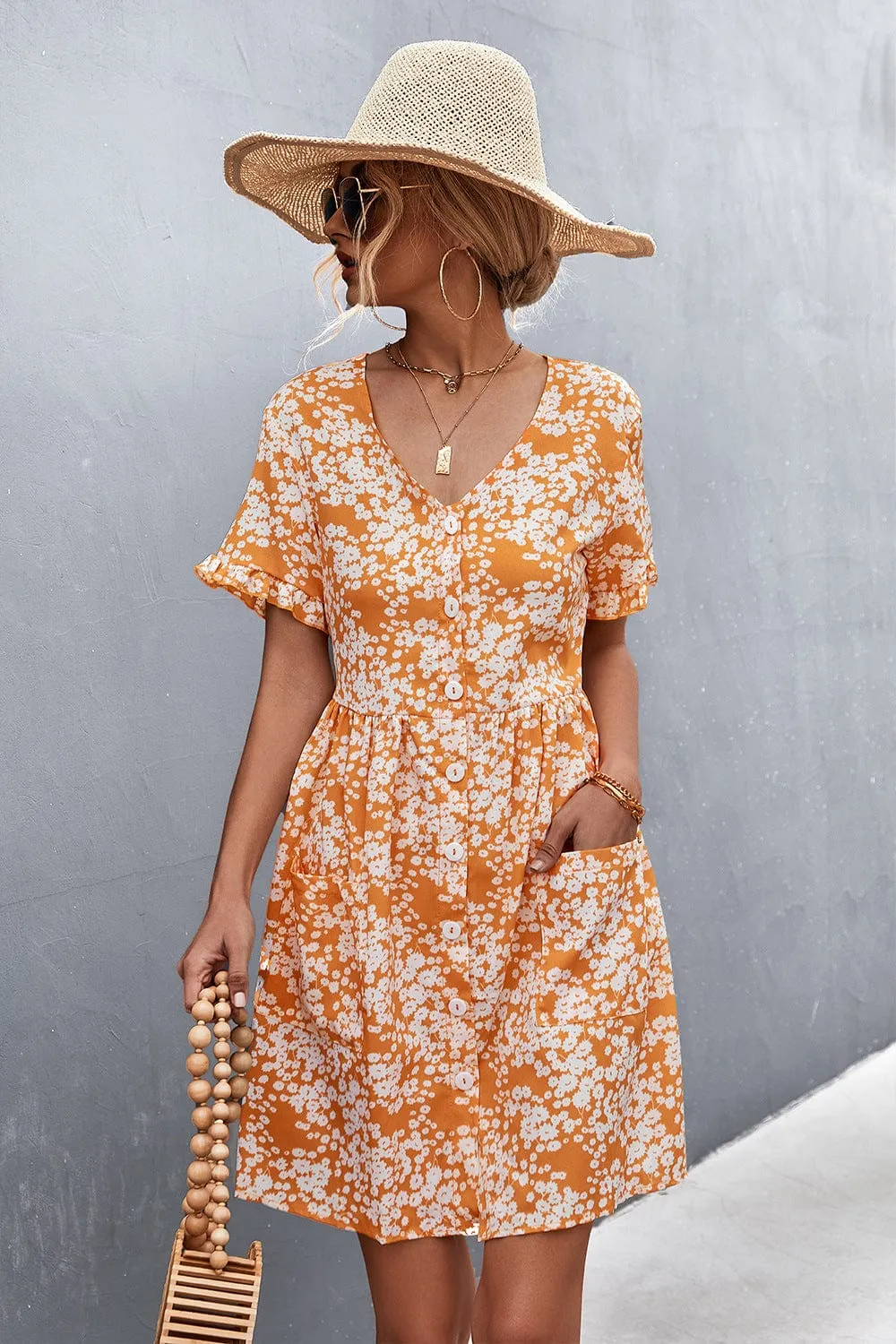 Floral Button Down Pocket Dress