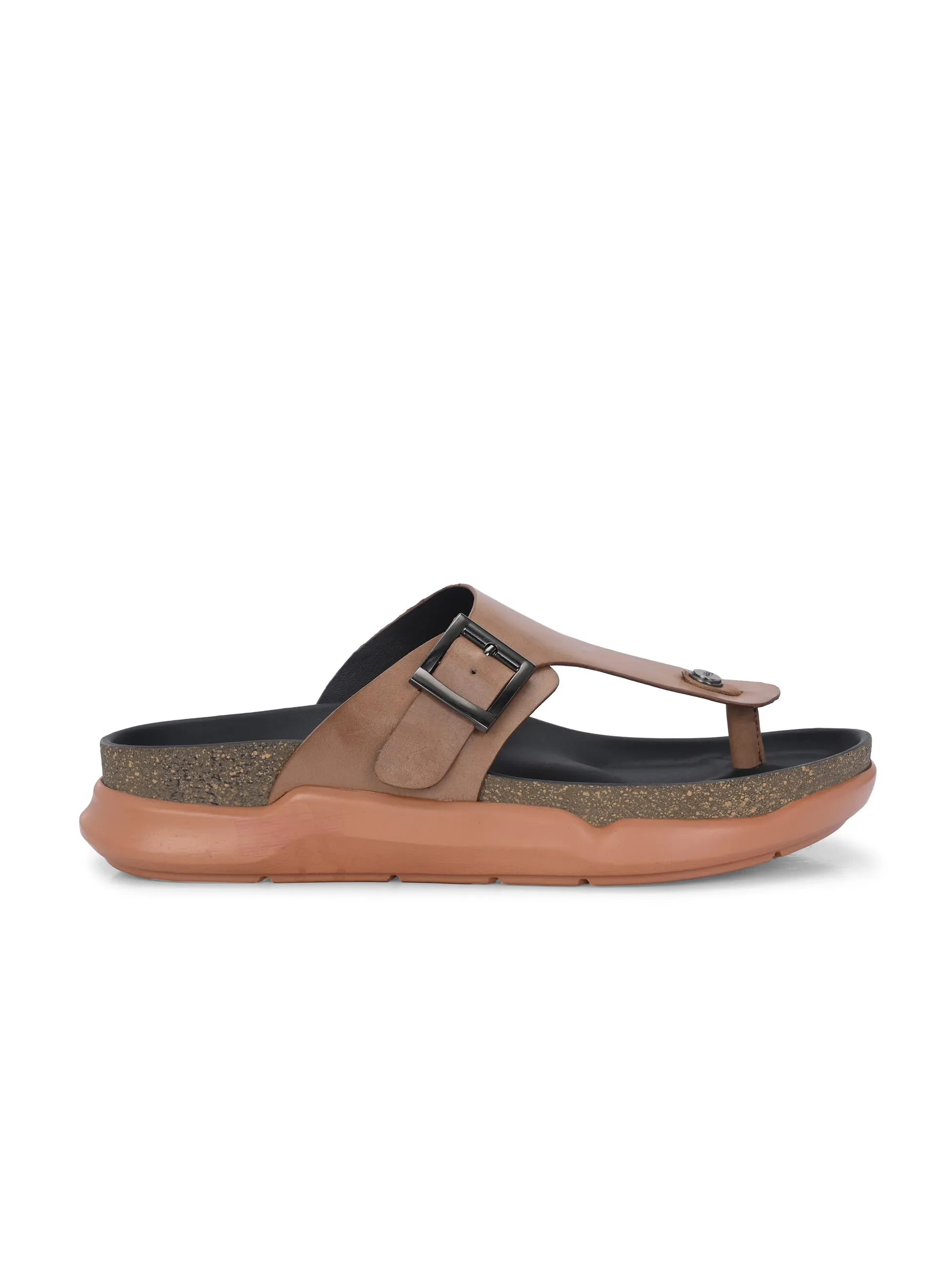 Hitz Men's Tan Leather Daily Wear Buckle Slipper
