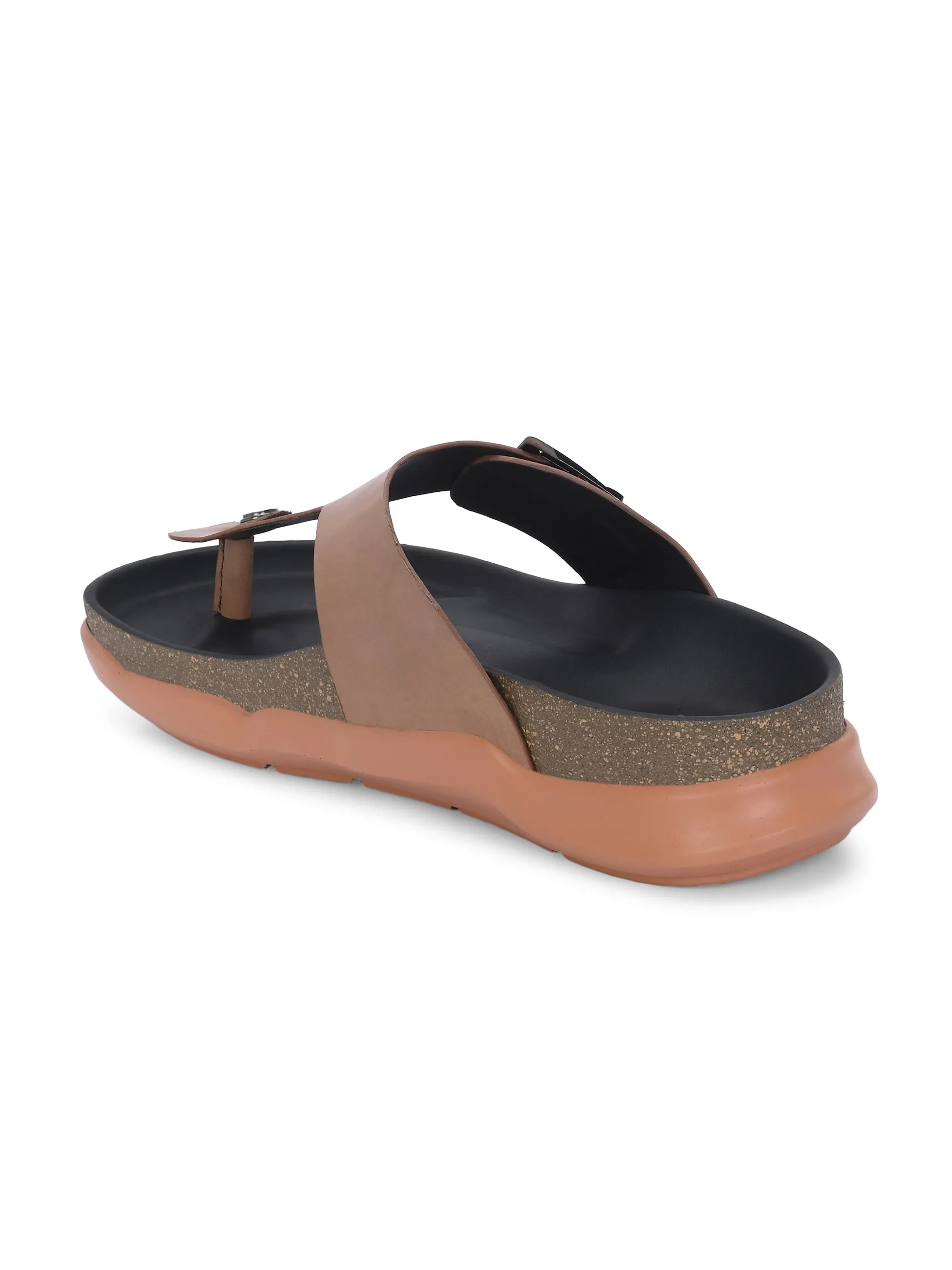 Hitz Men's Tan Leather Daily Wear Buckle Slipper