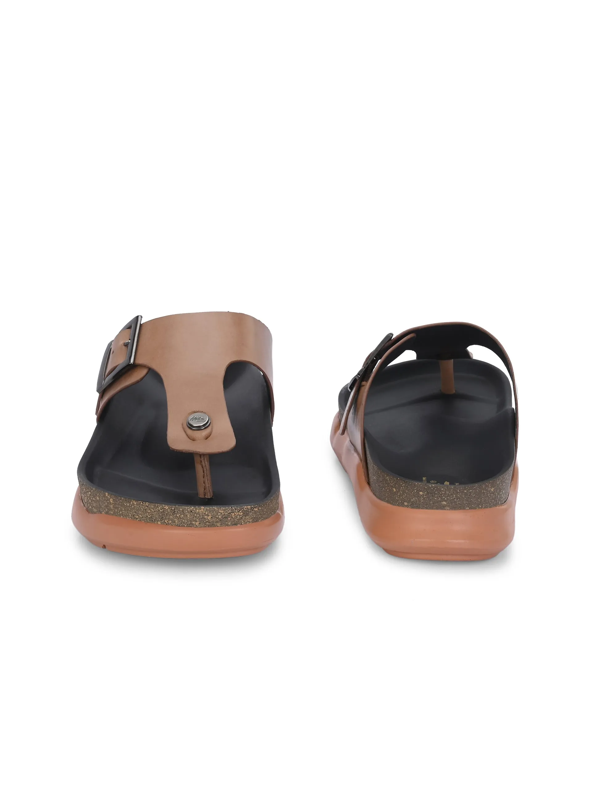 Hitz Men's Tan Leather Daily Wear Buckle Slipper