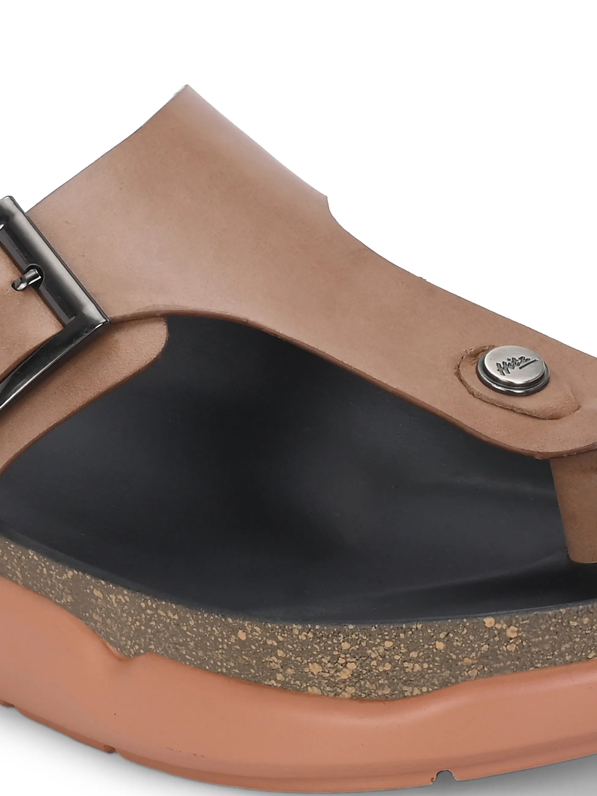 Hitz Men's Tan Leather Daily Wear Buckle Slipper