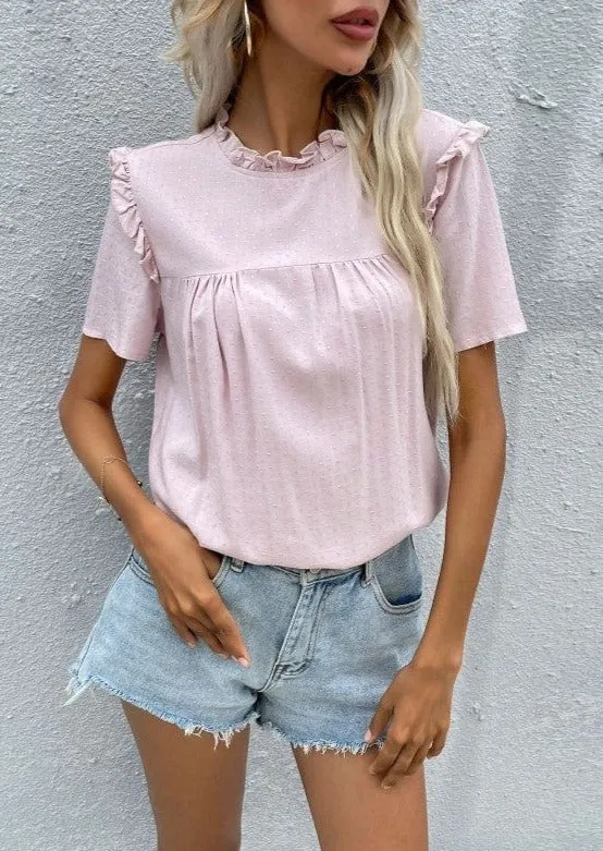 Keyhole Back Ruffle Detail Shirt