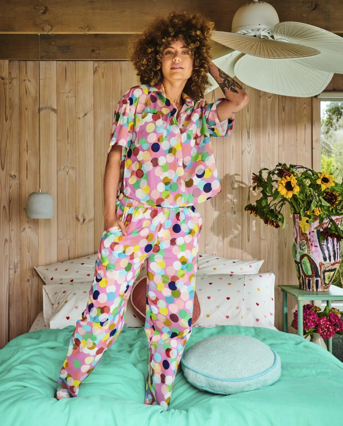 Kip & Co Confetti Pink Organic Cotton Short Sleeve Shirt & Pant Pyjama Set