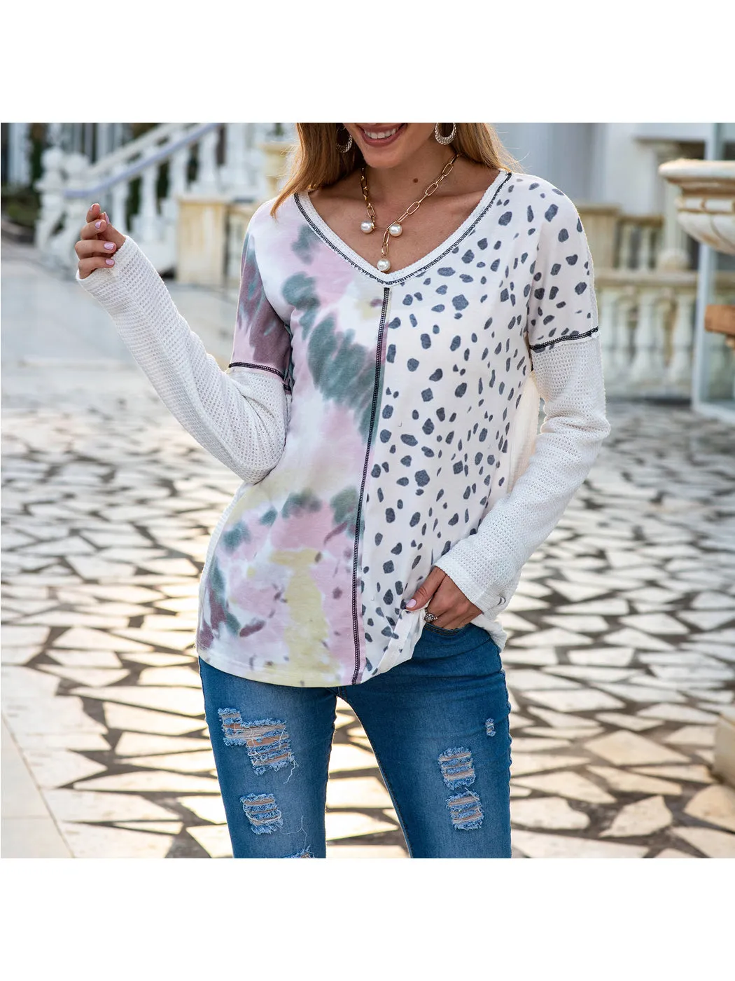 Mixed Print Long Sleeve Shirt