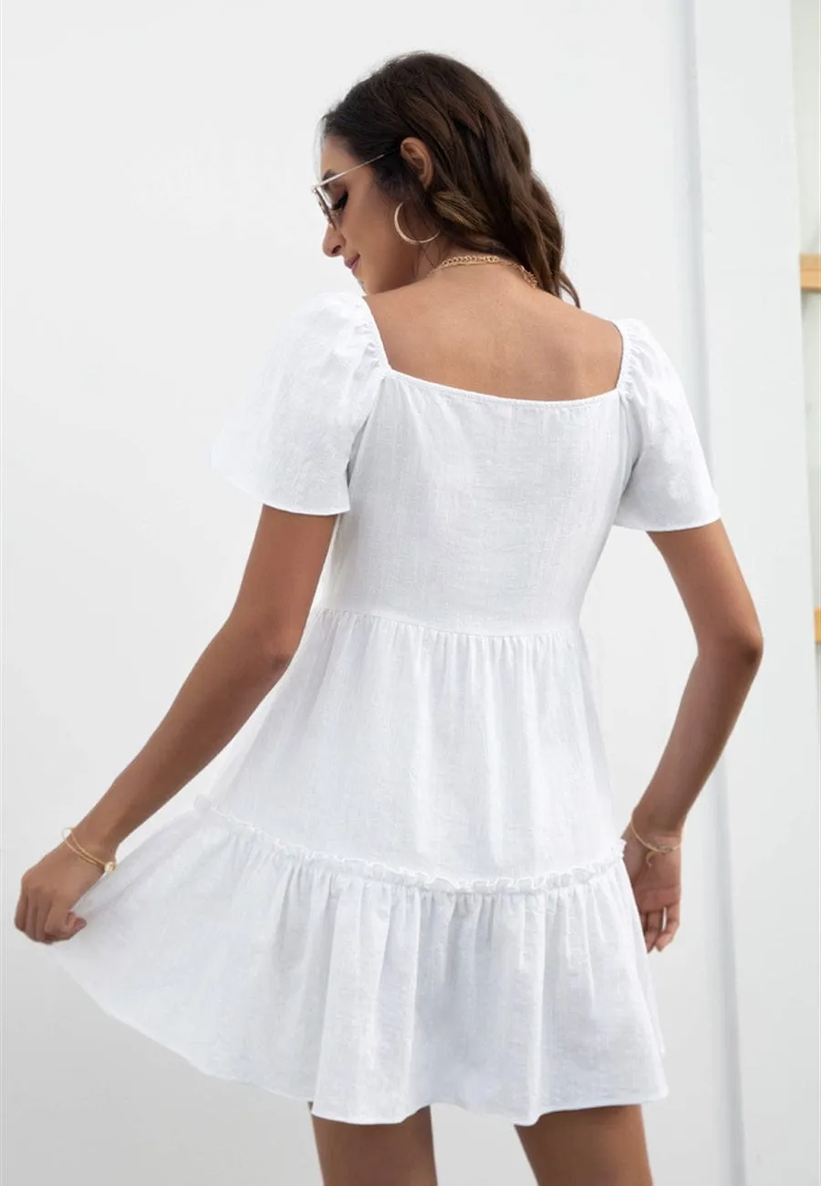 Solid Button Down Tiered Dress
