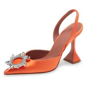 Stylish Orange Satin Slingbacks-حذاء أنيق من الساتان البرتقالي