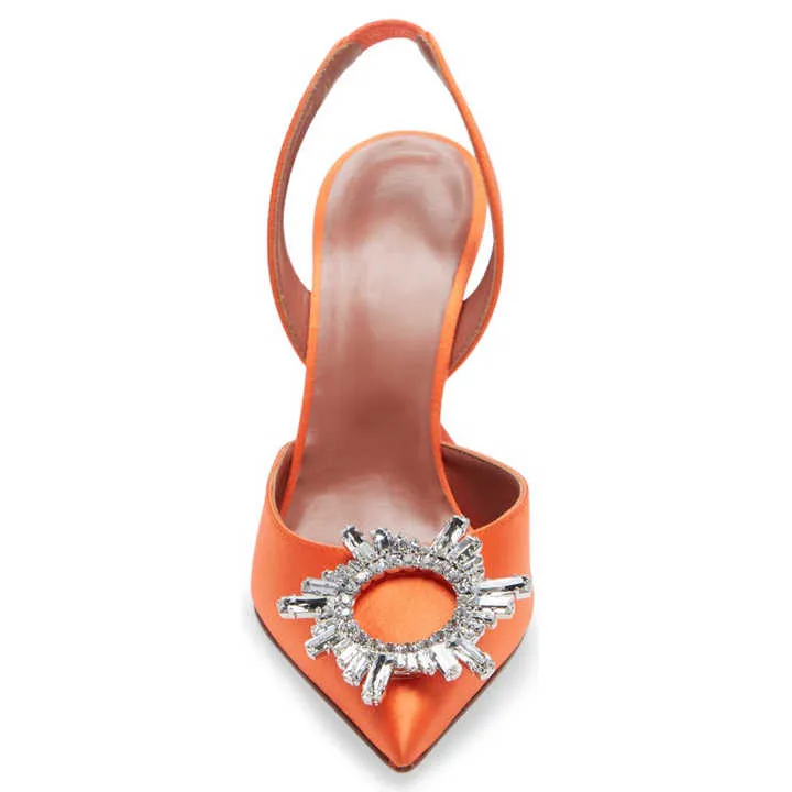 Stylish Orange Satin Slingbacks-حذاء أنيق من الساتان البرتقالي