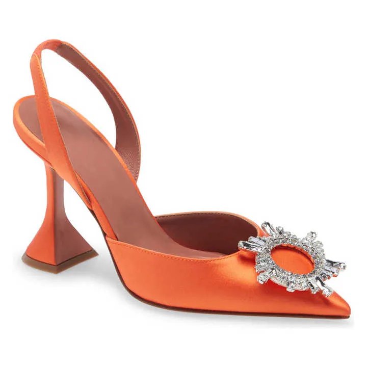 Stylish Orange Satin Slingbacks-حذاء أنيق من الساتان البرتقالي