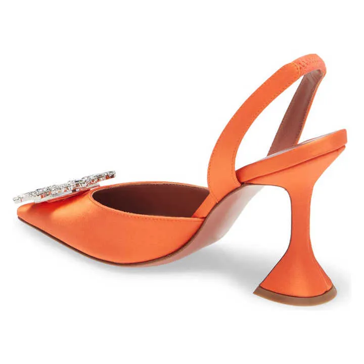 Stylish Orange Satin Slingbacks-حذاء أنيق من الساتان البرتقالي