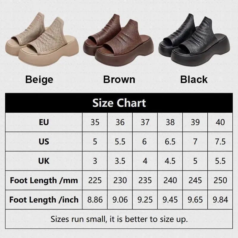 Womens Breathable Hollow-Out Leather Slippers