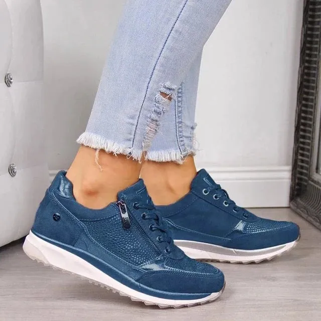 Womens Sneakers  Breathable Mesh  Side Zipper  Orthotic Support  Casual Fit